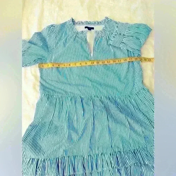 J. Crew Stripe Ruffleneck Tiered Popover Dress Size Medium Petite - Picture 11 of 15